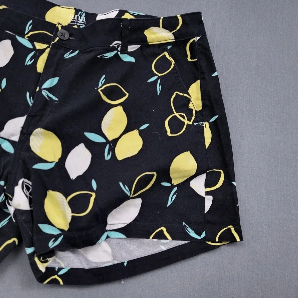 ana‎ A New Approach Women Black Lemon Print Twill Shorts Size 16 Fruit Summer